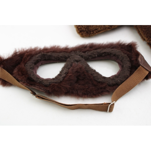 9 - WW1 Era RFC Royal Flying Corps Fur Lined Leather Pilot's Flying Goggles with a Pair of Aviators Shea... 