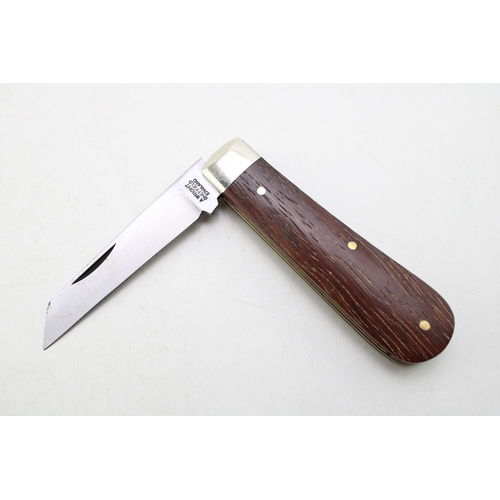 A barlow lambfoot pocket knife, by A Wright & Son, wood handle, blade 6.5cm long.