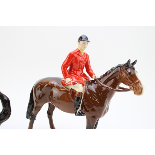38 - A Beswick huntsman on brown horse, 1501, with a rearing huntsman 868 (2 - rearing huntsman legs af).