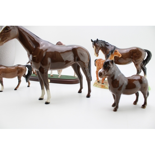 41 - Beswick to include a mare and foal on ceramic base, First Born, a boy's walking pony in brown, a She... 