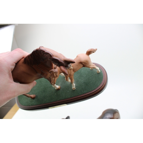 41 - Beswick to include a mare and foal on ceramic base, First Born, a boy's walking pony in brown, a She... 