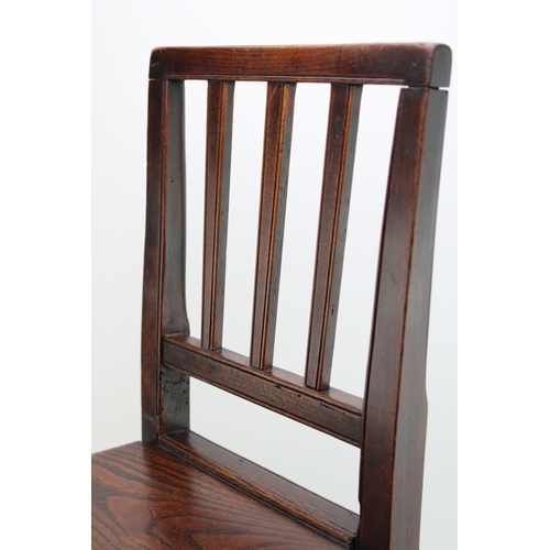 15 - A Georgian oak child's chair with vernacular sides, charming antique repair noted to reverse, 54cm t... 