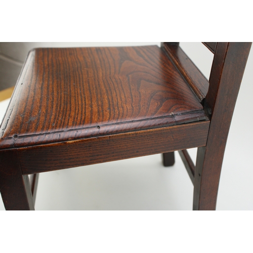 15 - A Georgian oak child's chair with vernacular sides, charming antique repair noted to reverse, 54cm t... 