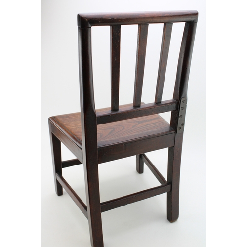 15 - A Georgian oak child's chair with vernacular sides, charming antique repair noted to reverse, 54cm t... 