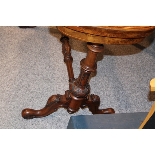 15A - A Victorian burr walnut stretcher card table, featuring serpentine-shaped top with walnut veneer and... 