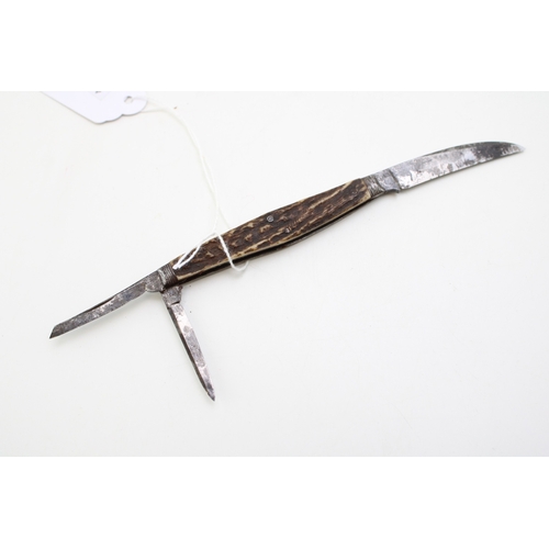 2 - A Rare 19th Century Victorian Sheffield Made Bone Handle Wharncliffe Three Blade Bone Handle Folding... 