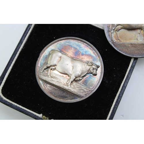 22 - A pair of silver medallions, both relating to the Gnosall & District Livestock Improvement Society, ... 