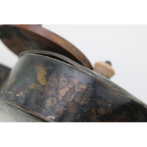 24 - A Georgian toleware mechanical fire bellows with turned handle, gilt-scrollwork on black background,... 