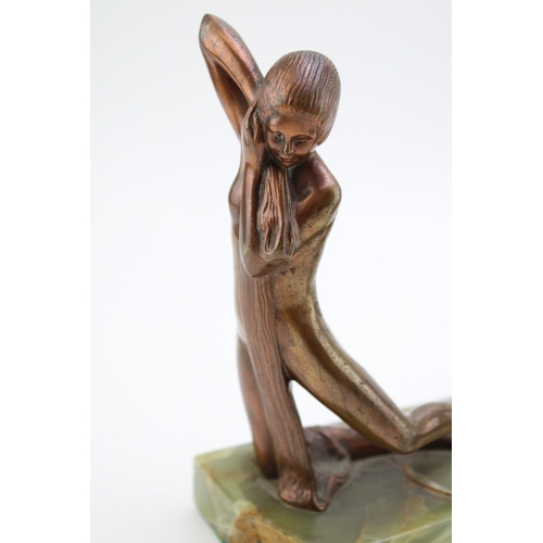 25 - A pair of antique mounted bronze figures of a person holding a robe, a true pair, 18cm tall, mounted... 