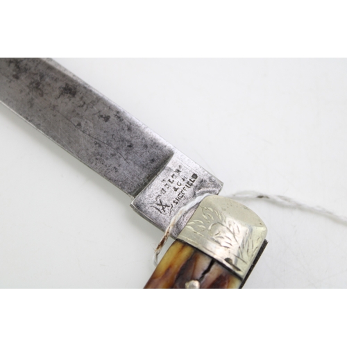 4 - A Scarce c19th Century Victorian George Wostenholm IXL Sheffield Stag Antler Bone Handle Large Size ... 