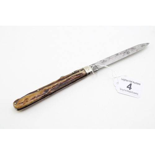 4 - A Scarce c19th Century Victorian George Wostenholm IXL Sheffield Stag Antler Bone Handle Large Size ... 