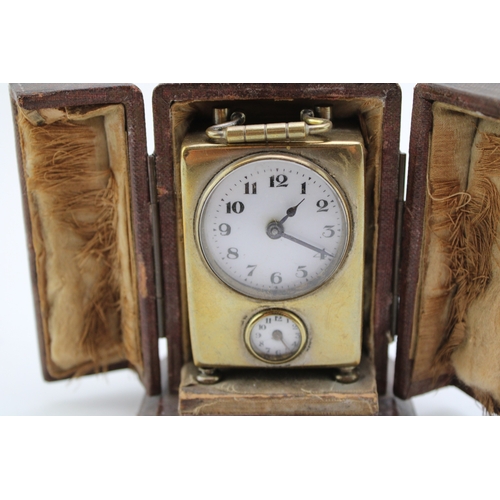 50 - A cased late 19th century carriage clock in fitted case with velvet interior, with large dial with e... 