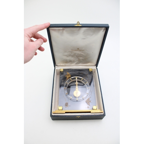51 - Jaeger le Coultre, a mid 20th century Perspex cased 'Marina' eight day mantle clock, raised on squar... 