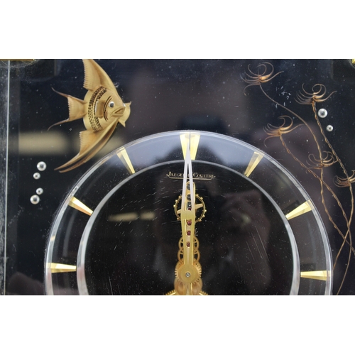 51 - Jaeger le Coultre, a mid 20th century Perspex cased 'Marina' eight day mantle clock, raised on squar... 