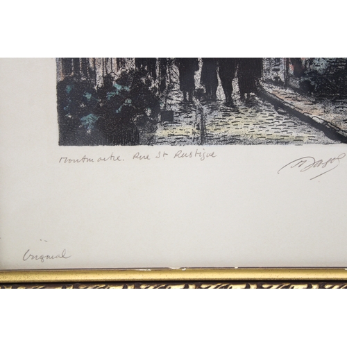 46 - Maurice Jacque 'Montmarte' Rue St. Rustique, hand-tinted etching, signed in gilt frame, 27cm x 37cm.