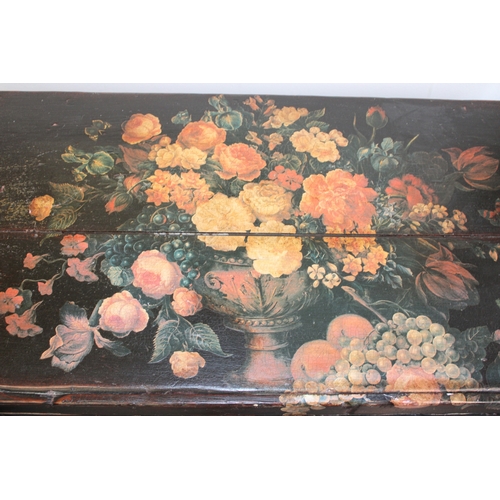 52 - An early to mid 20th century pine blanket box with later applied decoration, 87x45x33cm tall, hinged... 