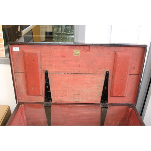 52 - An early to mid 20th century pine blanket box with later applied decoration, 87x45x33cm tall, hinged... 