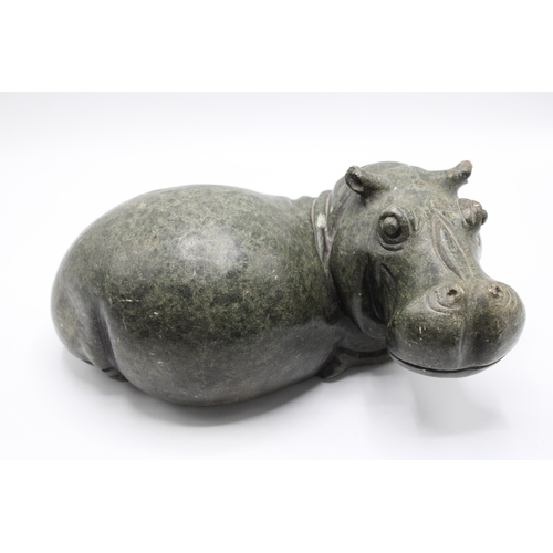 58 - Large hand-carved soapstone hippo 29cm wide, 16cm tall.