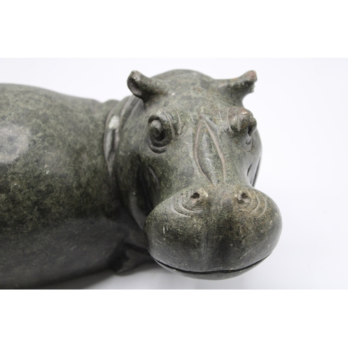 58 - Large hand-carved soapstone hippo 29cm wide, 16cm tall.