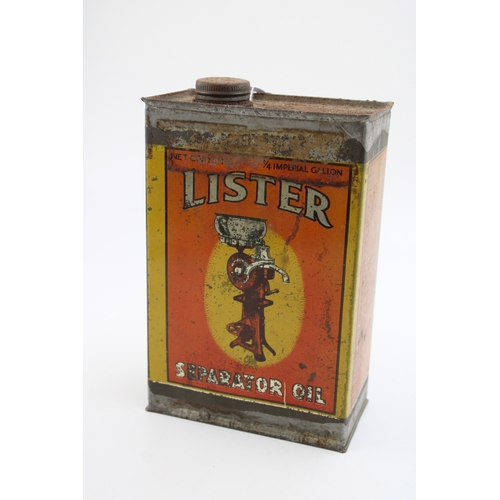 10 - A quarter - gallon capacity oil can for 'Lister Separator Oil', with pictorial design on yellow / or... 