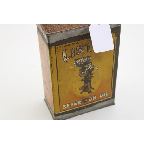 10 - A quarter - gallon capacity oil can for 'Lister Separator Oil', with pictorial design on yellow / or... 