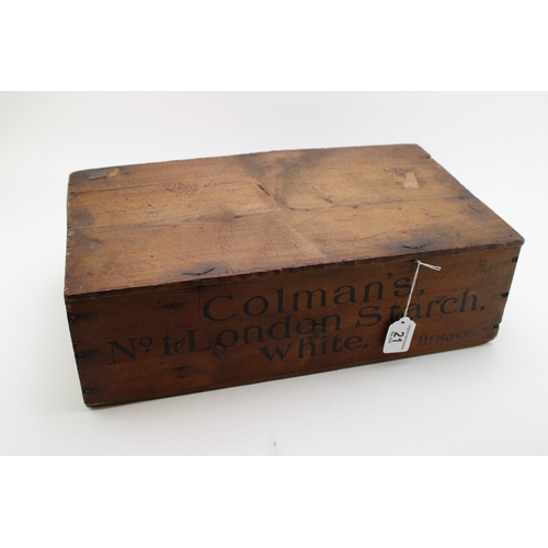21 - Colman's advertising retail pine box, Colman's No. 1, London Starch, white to front panel, Colman's ... 