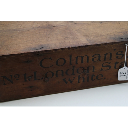 21 - Colman's advertising retail pine box, Colman's No. 1, London Starch, white to front panel, Colman's ... 