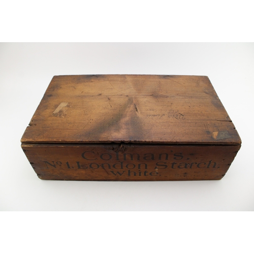21 - Colman's advertising retail pine box, Colman's No. 1, London Starch, white to front panel, Colman's ... 