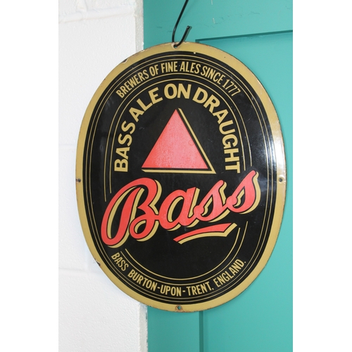 22 - A 20th century enamel Bass brewer's public house sign, red and gold font traditional font with red t... 
