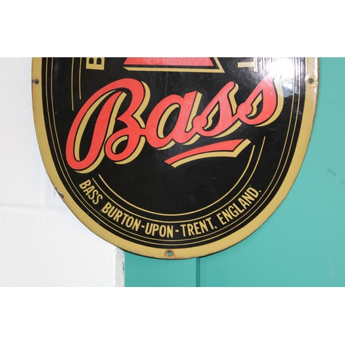 22 - A 20th century enamel Bass brewer's public house sign, red and gold font traditional font with red t... 