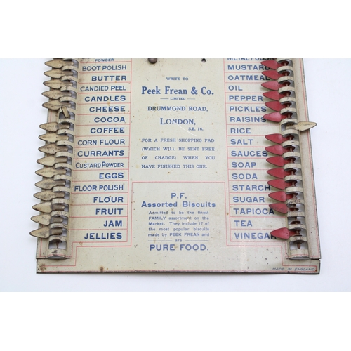 24 - A Peek Frean's 'Memory Jogger' 1930s household wants / reminder board with folding tabs, made in Eng... 