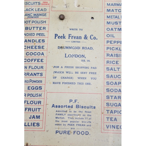 24 - A Peek Frean's 'Memory Jogger' 1930s household wants / reminder board with folding tabs, made in Eng... 