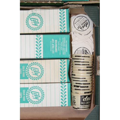 47 - A collection 1950s American 'Lily' cold food & ice cream cups, for 'Dees’s Ice Cream', in boxes, wit... 