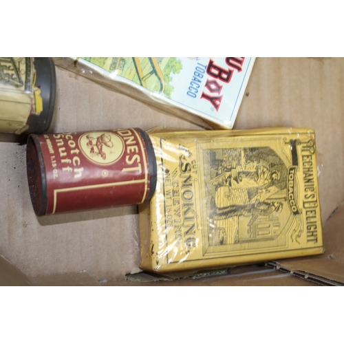 52 - Tobacco related advertising products mostly with contents to include 'Plow Boy' Tobacco, 'Honest' Lo... 