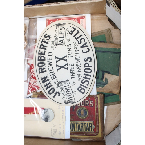 54 - Vintage advertising labels and ephemera to include John Roberts Three Tuns Brewery Bishops Castle la... 