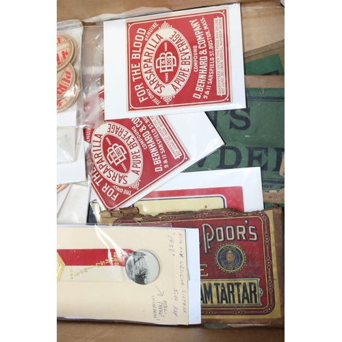 54 - Vintage advertising labels and ephemera to include John Roberts Three Tuns Brewery Bishops Castle la... 