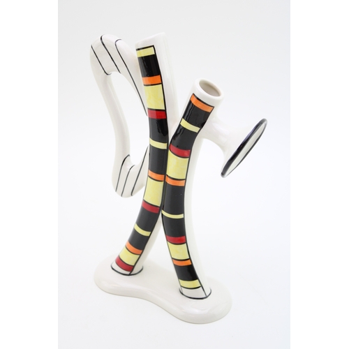 318 - Lorna Bailey Art Deco inspired jug with striped decoration, 23.5cm tall.
