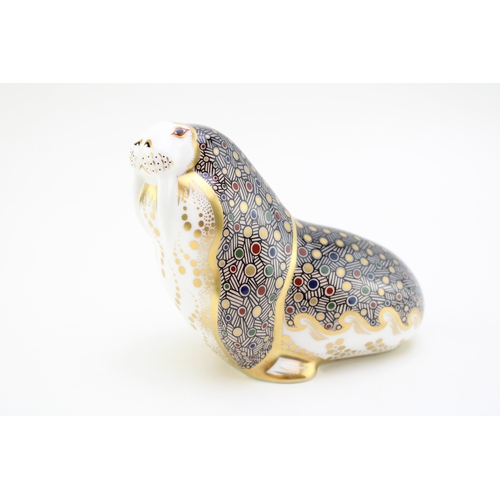 337 - A Royal Crown Derby paperweight, Russian Walrus, 11cm high, 21st anniversary special gold stopper an... 