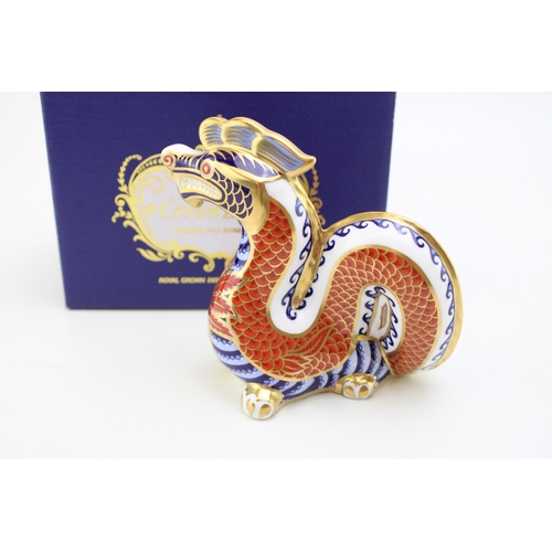 341 - Royal Crown Derby paperweight, Dragon, decorated in the Imari pallet, gold stopper, red Royal Crown ... 