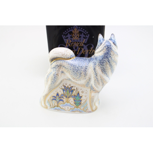 356 - A Royal Crown Derby paperweight, Husky (Wolf?), 16.5cm tall, silver stopper, Royal Crown Stamp and r... 