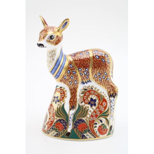 Royal Crown Derby paperweight, Fawn, 13cm high, exclusively for The Royal Crown Derby Collectors Guild, gold stopper, red printed Royal Crown Derby stamp and marks to the base