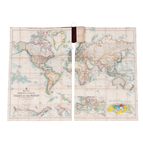 14 - Johnstons' Commercial and Library Chart of the World on Mercators Projection, a folding out map, W. ... 