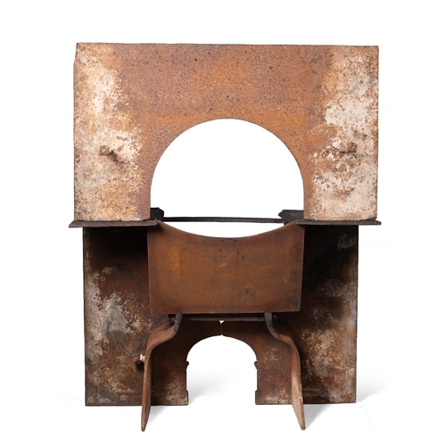 30A - A Georgian cast iron fireplace with ducks nest hob grate, the back plate depicting the Ironbridge in... 