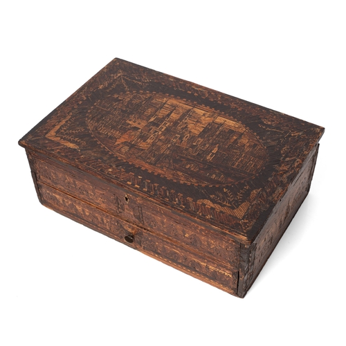 39 - A Napoleonic Prisoner of War jewellery box, with fully illustrated outer, the lid depicting a port t... 