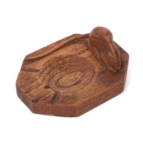 40 - Workshop of Robert 'Mouseman' Thompson of Kilburn Yorkshire, a carved octagonal oak ashtray with car... 