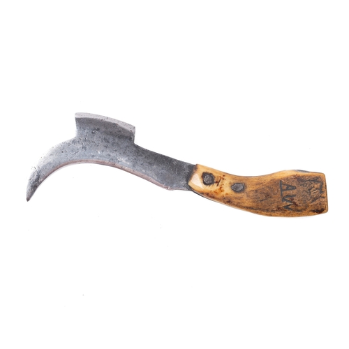8 - A Rare 19th Century Gentleman's Pocket Billhook with Bone Stag Antler Handle Inscribed with Initials... 