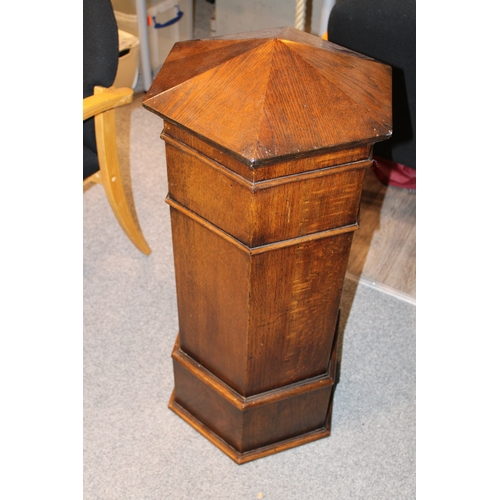 1 - An early 20th century oak country house postbox or letterbox, with later applied brass plaque, hexag... 