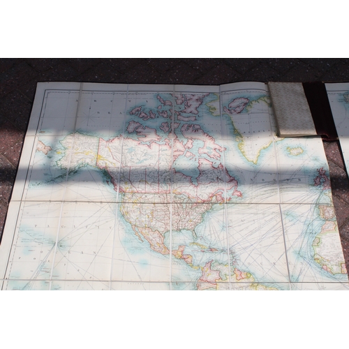 14 - Johnstons' Commercial and Library Chart of the World on Mercators Projection, a folding out map, W. ... 