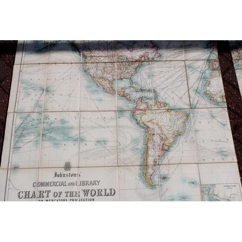 14 - Johnstons' Commercial and Library Chart of the World on Mercators Projection, a folding out map, W. ... 