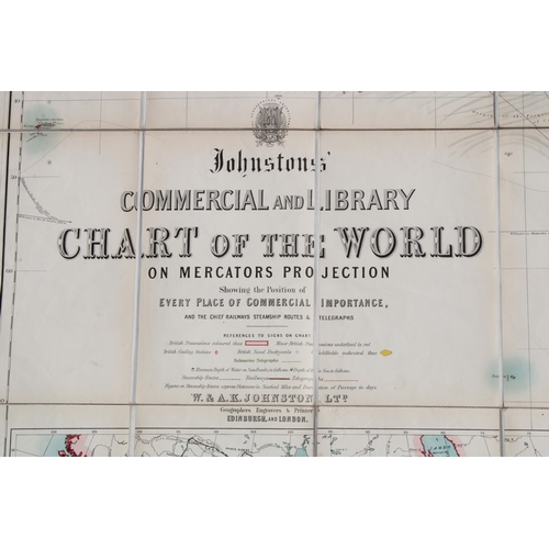 14 - Johnstons' Commercial and Library Chart of the World on Mercators Projection, a folding out map, W. ... 